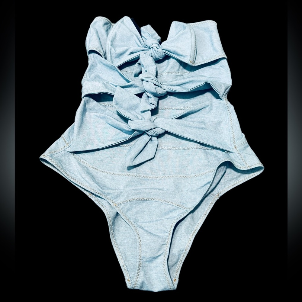 LISA MARIE FERNANDEZ***Denim One-Piece Swimsuit w/Bows**Size 3;US 6-8 $485